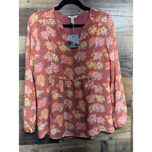 Matilda Jane Botanical Beauty Floral Blouse Swiss Dot Long Sleeve Top Women's M